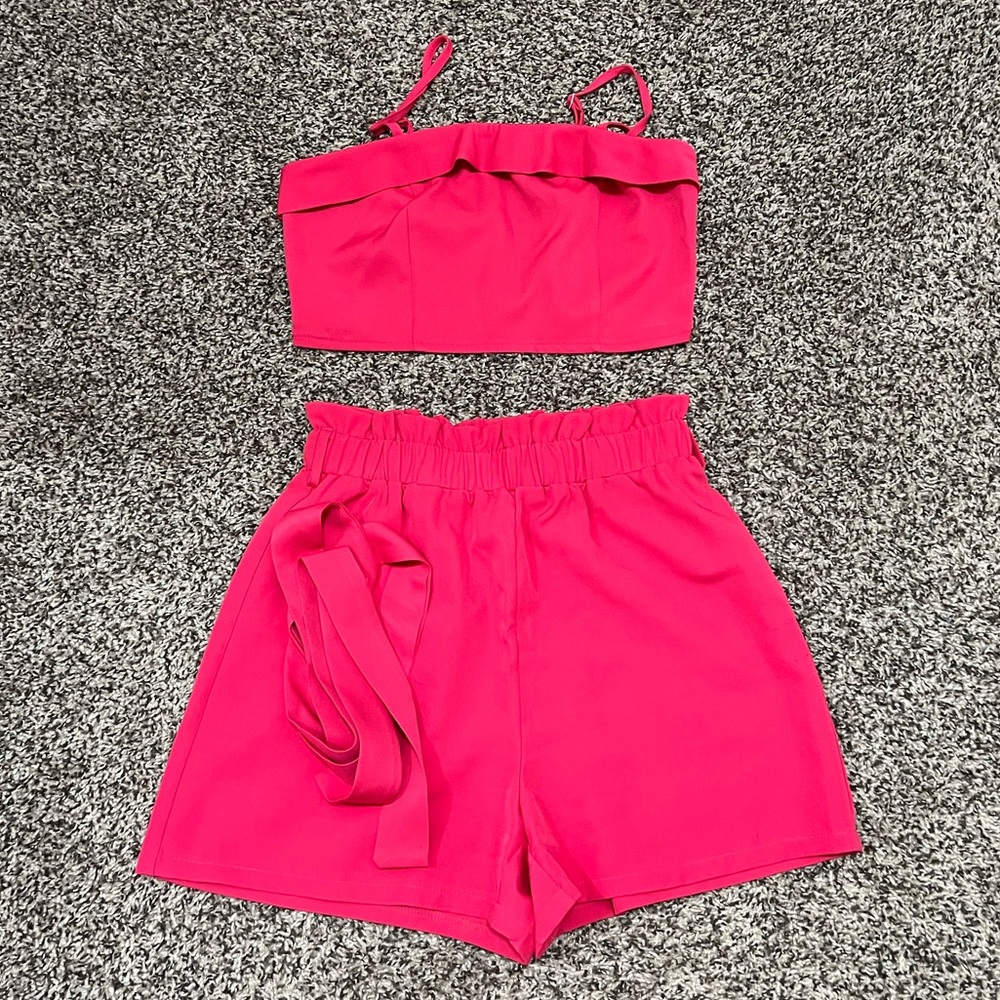 Two Piece Hot Pink shorts SHEIN outfit